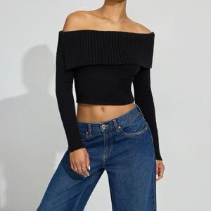 Garage Spongy Black Off-Shoulder Sweater